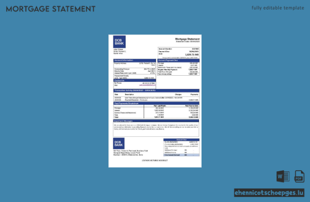 DCB Bank, Indien – Hypothekenabrechnung (Word- und PDF-Beispiel)